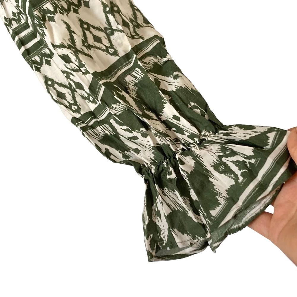 BNWT F&F Olive Green Aztec Pattern Lightweight Grandad Collared Blouse Size 14 - Picture 3 of 13